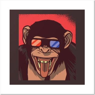 Retro Chimpanzee Wearing 3D Glasses // Vintage Monkey Illustration Posters and Art